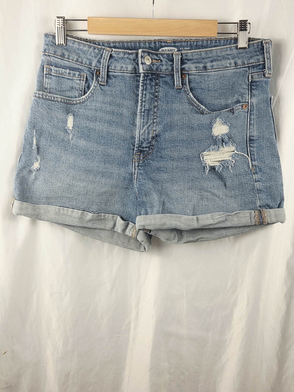 Old Navy OG High Rise Light Blue Distressed Denim Roll-Cuff Shorts Size 12